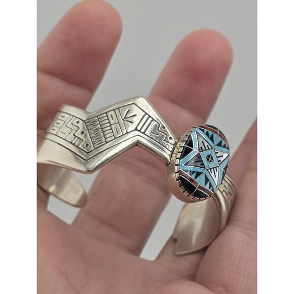 RMT Carolyn Pollack Relios 925 Sterling Southwestern Inlaid Stone Cuff Bracelet - Picture 4 of 15